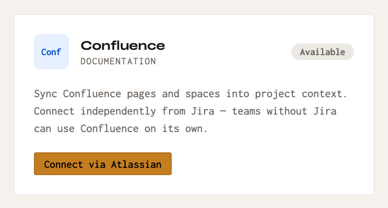 Connecting Confluence from Workspace Settings.