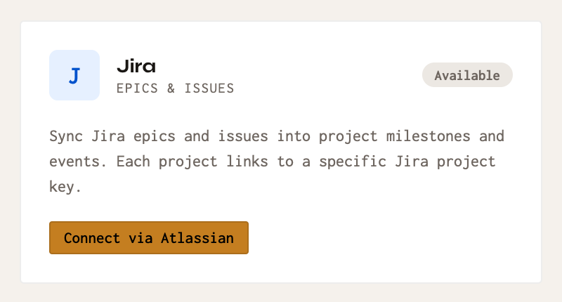 Connecting Jira from Workspace Settings.