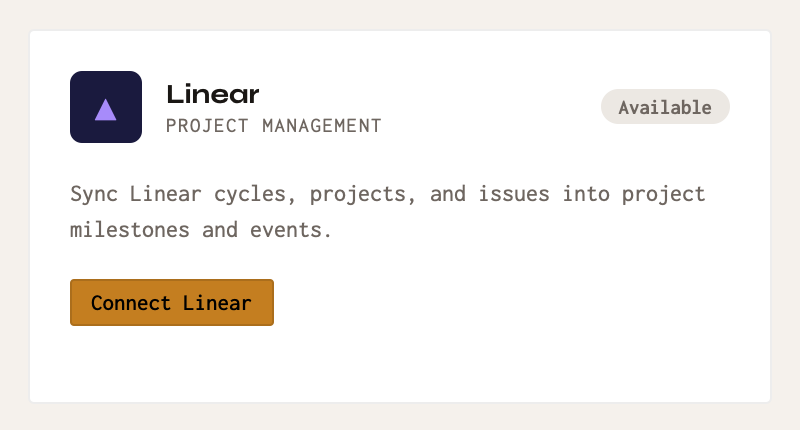 Connecting Linear from Workspace Settings.
