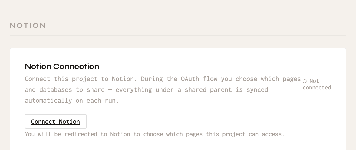Connecting Notion for a project.