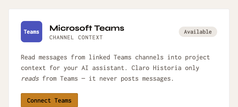 Connecting Microsoft Teams from Workspace Settings.