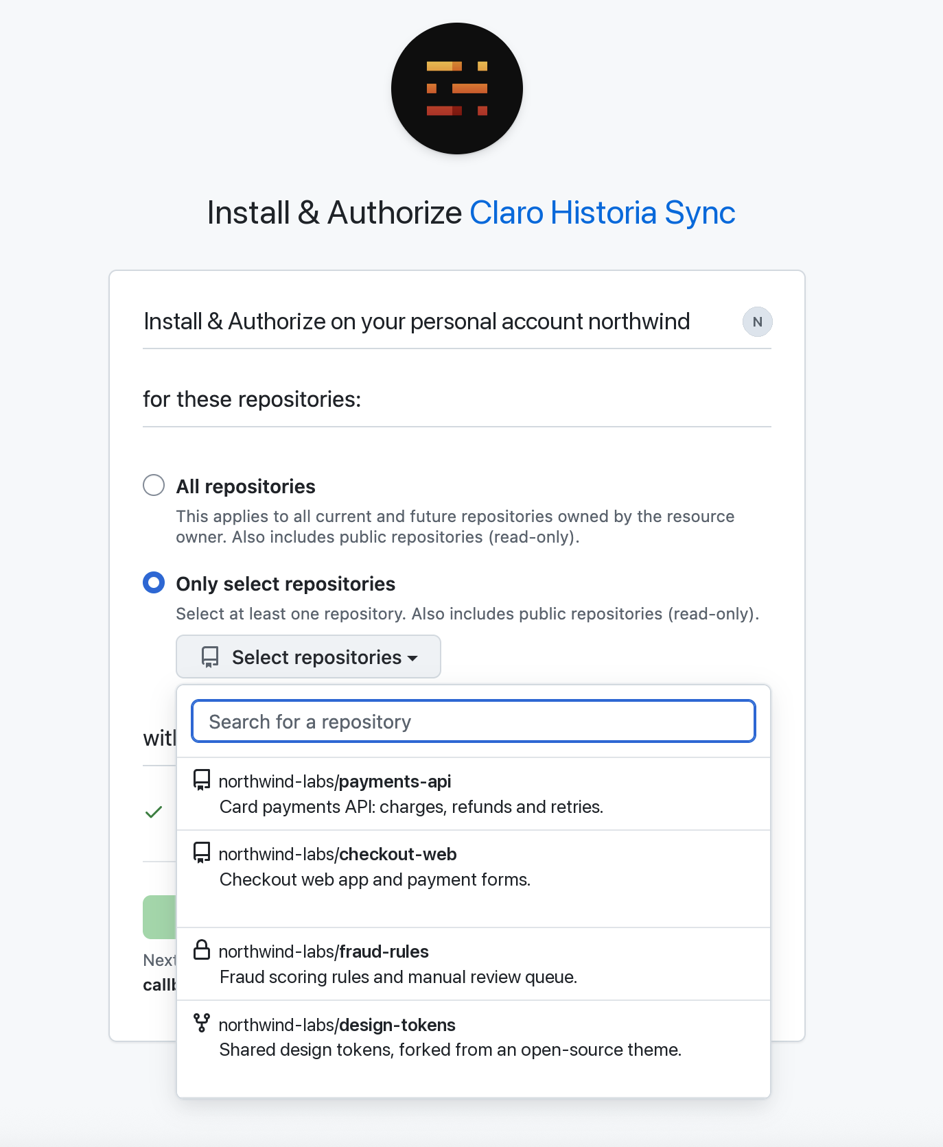 Limiting the app to the repositories you choose.