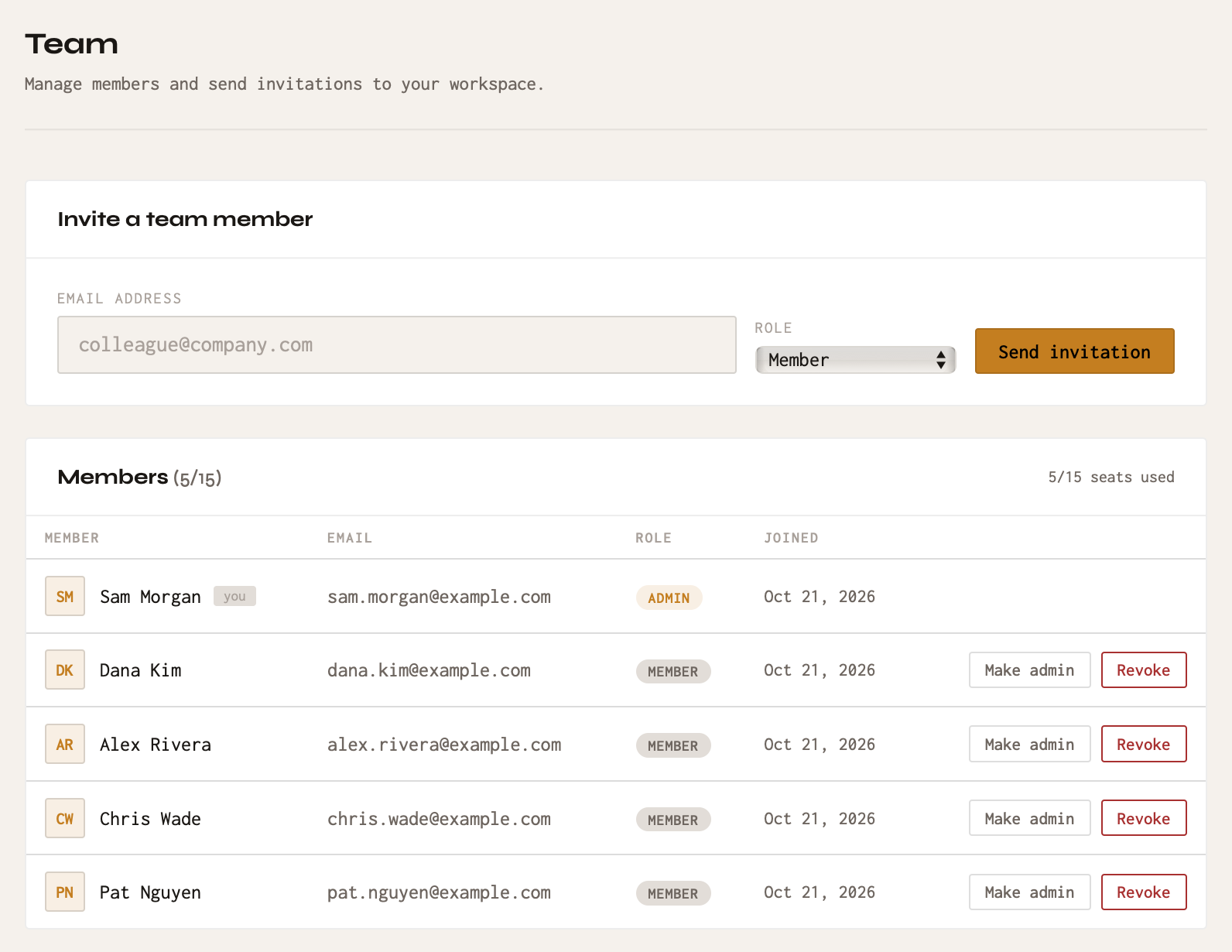 Inviting a teammate from Workspace Settings.
