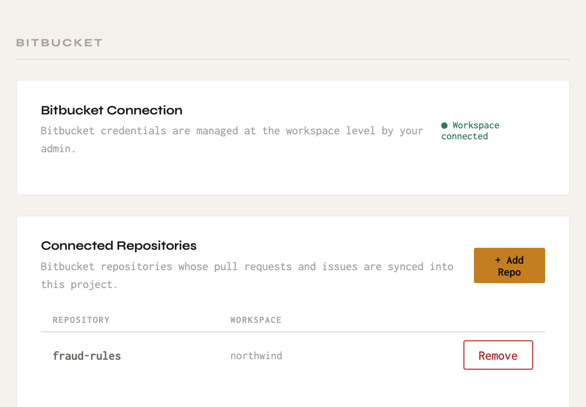 Adding Bitbucket repositories to a project.