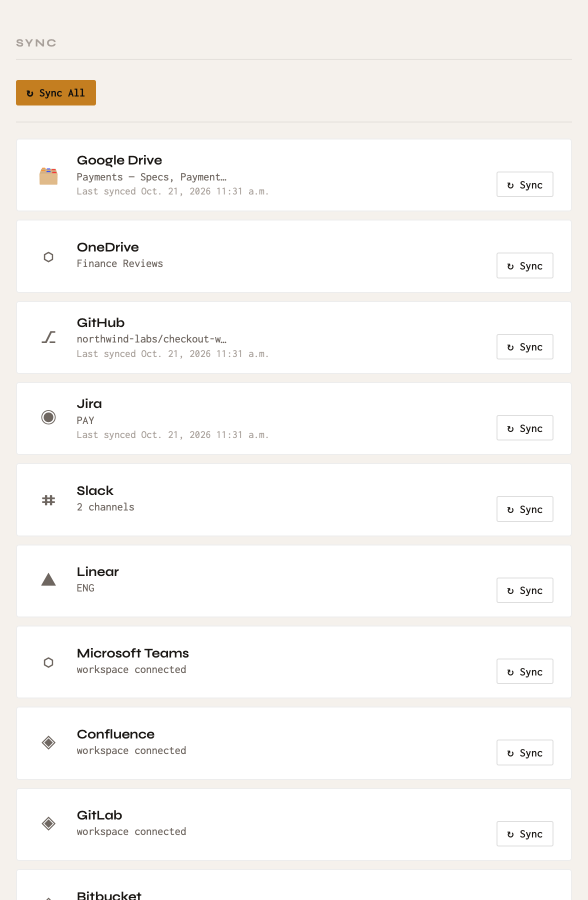 Syncing sources from Project Settings.