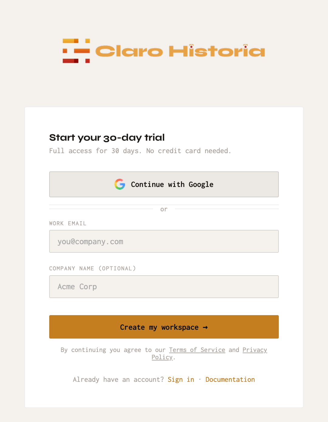 The signup page.